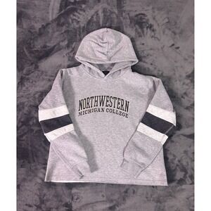 Vintage Northwestern Michigan College Gray Crop Hoodie Sweatshirt Women's Size L